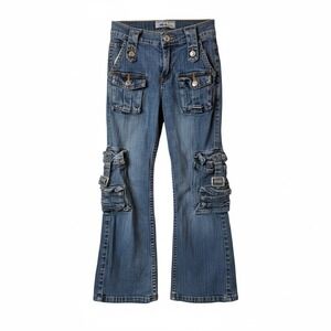 VTG SWAK Cargo Jeans 90s Y2K Utility Multi Pocket Buckle Girls SZ 6X Streetwear‎